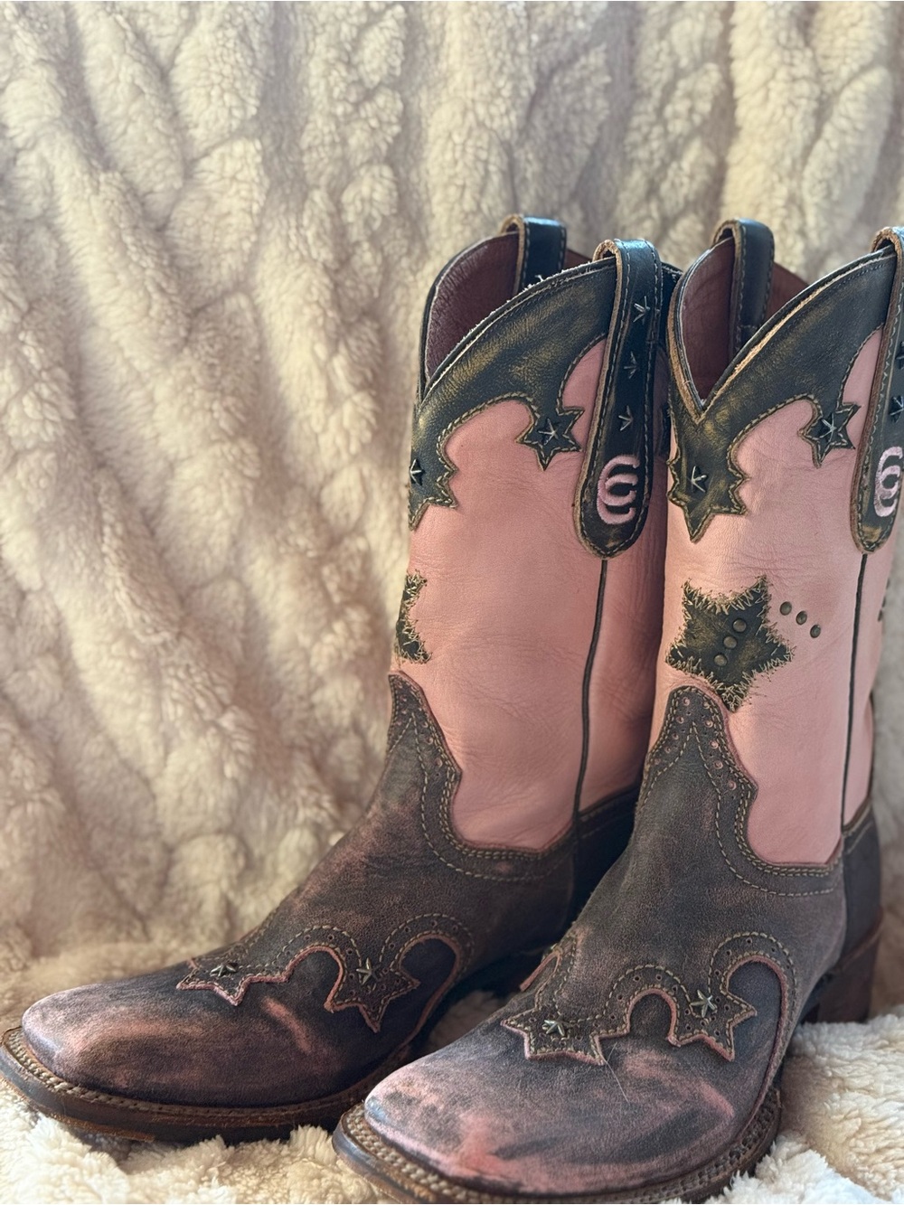Dan Post Pink & Brown Star-Embellished Western Boots
